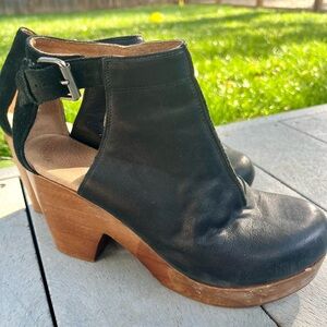 Free People Amber Orchard Boot Clog | Black Leather Clog with Wooden Heel